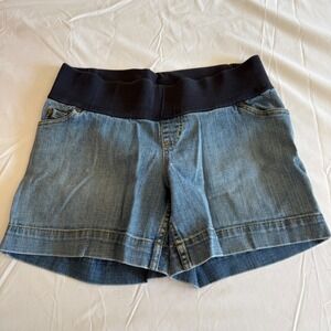 Liz Lange Maternity Target Denim Shorts Blue Stretch Knit Waistband Size S